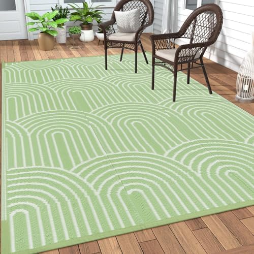 Lahome Large Outdoor Rugs for Patio 9x12,Rv Rugs for Outsides Camper Waterproof, Portable Plastic Straw Proch Carpet for Backyard Under Awning(Green,9'x12')