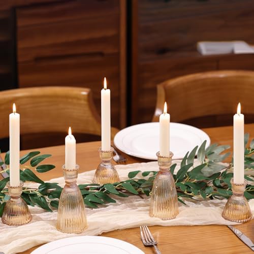 Gold Candlestick Holders Set of 6-4pcs 3.5"& 2pcs 6" Assorted Taper Candle Holder Centerpieces for Wedding, Ribbed Glass Candle Holders Bulk for Party Table Decor, Modern Home Decor - Image 5