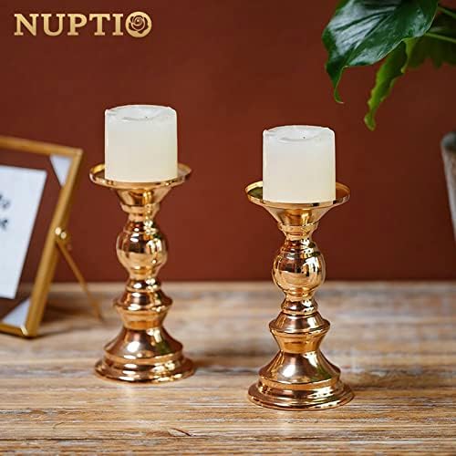 NUPTIO Gold Metal Pillar Stands: Wedding Centerpieces for 2 inches Candles - Image 5