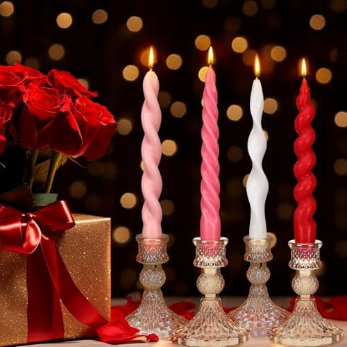 Nuanchu 4 Pcs Twisted Taper Candles,7.87 Inch,Pure,Valentines Color - Image 3