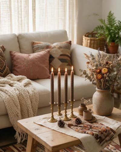 10 Inch Fall Brown Taper Candles Christmas Pinecone Candles Smokeless Unscented Candlestick for Thanksgiving Christmas Winter Holiday Decoration-4Pack - Image 5