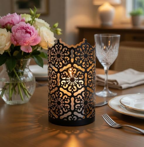 Hosley 7 Inch High Cut Bronze LED Votive Tealight Holder Lantern Intricate Floral Design for Timeless Elegance and Cozy Illumination in Stylish Home D cor Elevate Your Ambiance - Image 3
