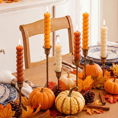 6 Pcs Pumpkin Taper Candles Fall Halloween Smokeless Tapered Candles 7.16'' - Image 6