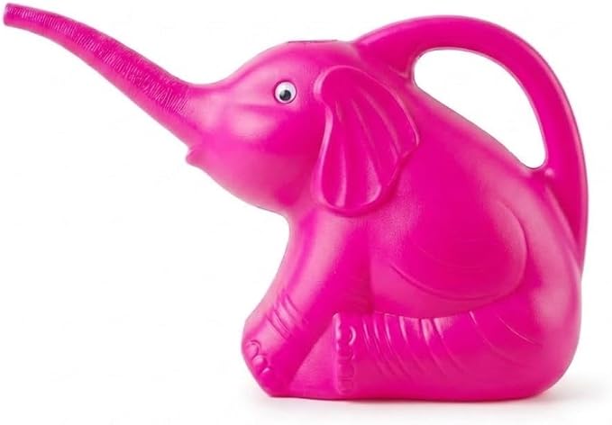 PMU 2-Quart Elephant Watering Can – Durable Plastic Garden Watering Can for Indoor & Outdoor Plants, Easy-Pour Spout, Large Water Pot, Pink