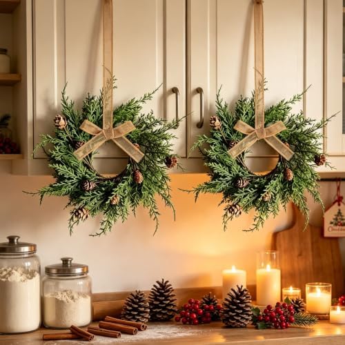 4 PCS Christmas Candle Rings Wreaths Mini Cedar Pine Candle Holder Rings - Image 5