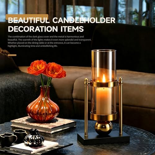taotanra- Glass Vase Candle Holder Decor Gold Metal Frame with Black Base, Decorative Vase for Living Room & Dining Table - Image 4