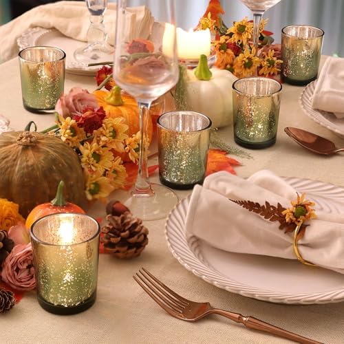 Volens Green and Gold Party Decorations 12pcs Glass Votive Candle Holders - Image 2