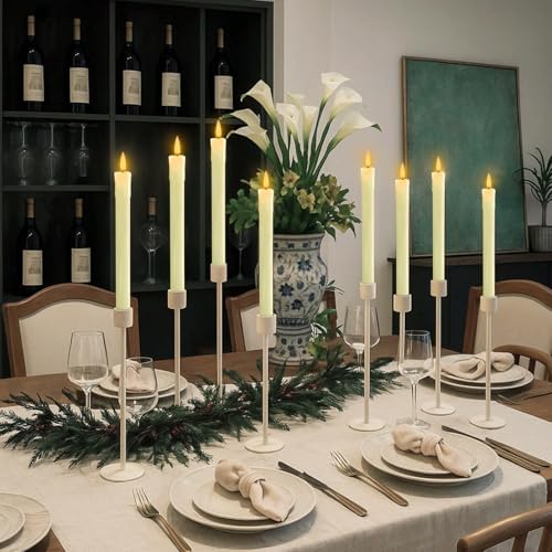Homemory 9.6 Inches Waxy Flameless Taper Candles with Remote Timer Dimmer, Flickering LED Candlesticks, Battery Operated Window Candle for Christmas Wedding Decor, 6 Pcs Ivory Drip Taper Candles - Image 2