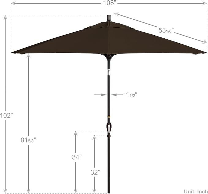 California Umbrella 9' Round Aluminum Market Umbrella, Crank Lift, Push Button Tilt, Bronze Pole