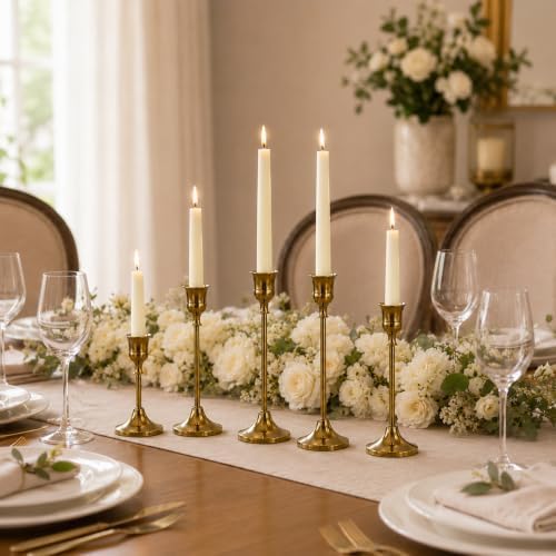 Brass Taper Candle Holders 2 Sets(6 Pcs) - Tall Metal Candlestick Holders for Table Centerpiece, Formal Dinner, Wedding, Fireplace Mantel Decor, Fits 3/4 Inch Thick Candles - Image 6