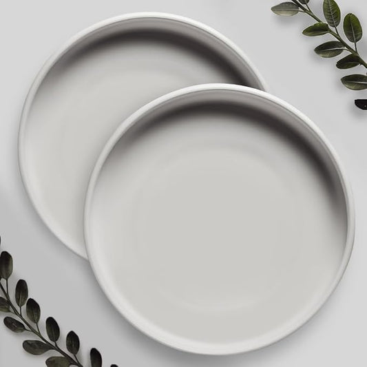Willowy 2 Pack 9 Inch Matte White Ceramic Plant Drainage Trays, Indoor Use