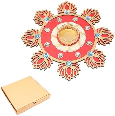 Lotus Rangoli with T-Light Tlight Holder Tea Light Candle Table top Center for Floor Stand for Traditional Festival Decoration Décor Gifts Gifting Idea for House Warming Return Gifts(Size:-8")(Red) - Image 4