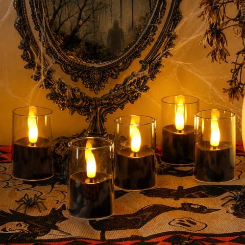 Flameless D: 1.7" H: 2.5" Small Tea Light LED Candles, Clear Acrylic Battery Operated Votive with Remote Control and Timer, Tealight Black Flickering Warm Light Pack of 8 Electric Halloween - Image 2