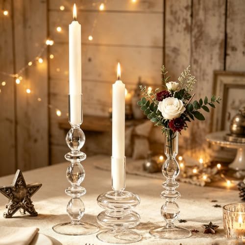 Hewory Clear Bubble Candle Stick Holders, 3 PCS Glass Candlestick Holders by Hewory