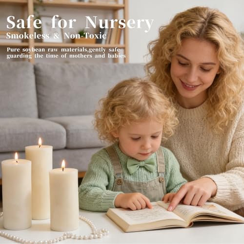 Rustic Soy Pillar Candles 2.8x6 Inch,2 Pack Ivory Candle - Image 5