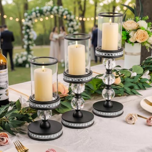 Hurricane Candle Holder, 12.6" Tall Metal Stand, Glass Pillar Candle Holder - Image 4