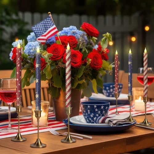 Honoson 6 Pcs 4th of July Patriotic Flameless Taper Candle 10.6" Distressed - Image 3