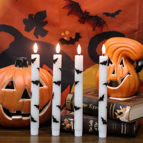 Halloween Flameless Taper Candles with Remote Timer, Bat Prints - Image 3