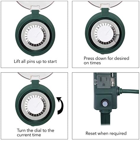 BN-LINK Outdoor Power Stake Timer with Mechanical, 6 Grounded Outlets - 6 ft Cord, Weatherproof for Outdoor Lamps Lights 1875W/15A ETL Listed - Image 4
