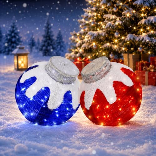 2 Pcs Outdoor Christmas Ornaments, Lighted Pop-Up Holiday Ball Decoration with 160 LED Lights, 8 Light Functions, Lighted Collapsible Christmas Outdoor Decorations for Yard, Patio, Home by TNGAN