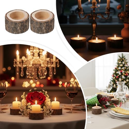 24 Pcs Wooden Tea Light Candle Holders Votive Candle Holders, Rustic Wooden Pillar Candle Stands Vintage Tealight Holders Set Candle Centerpieces for Dining Table Wedding Party, 1.6" H - Image 7