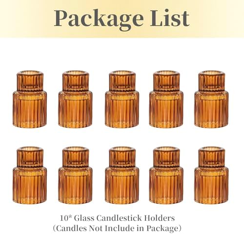 Hewory Glass Candlestick Holders Bulk, 10PCS Amber Taper Candle Holders - Image 7