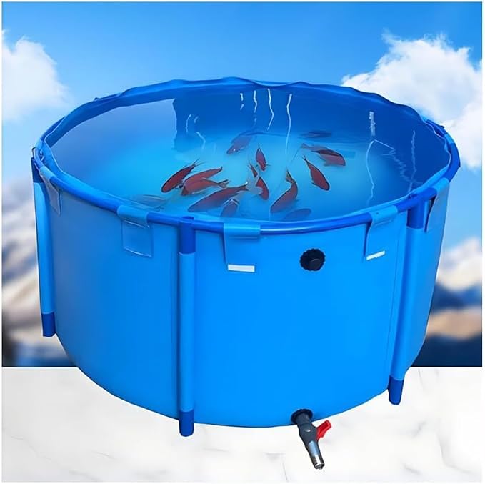 Above Ground Pond, Round Outdoor Fish Pond Pool with Durable Frame | Koi Pond Tank，Koi Fish Pond，PVC Fish Farming,for Store Up Water Irrigation(1350 L)
