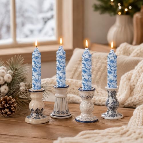 Blue Floral Taper Candles, 5 Inch, Unscented, 4 Pack by XINAOBAOLUO