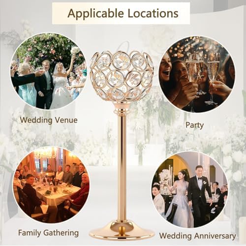 Candle Holder Candlestick Holders- 1Set Gold Crystal Pillar Candle Holders,Metal Candlestick Stands for Wedding Centerpieces,Table Decor for Church,Valentine's Day Housewarming Gift,3Pcs - Image 6