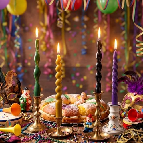 Nuanchu 4 Pcs Twisted Taper Candles,7.87 Inch,Pure,Mardi Gras by Nuanchu
