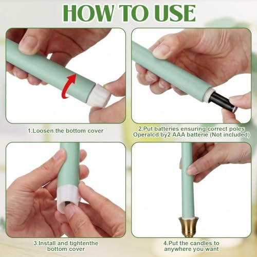 Rossesay 24 Pcs Flameless LED Taper Candles Battery Operated Candles 8.5", 9.65", 10.8", 12.8" Flameless Candlesticks Flickering for Christmas Church Wedding(Classic, Gradient Green) - Image 5