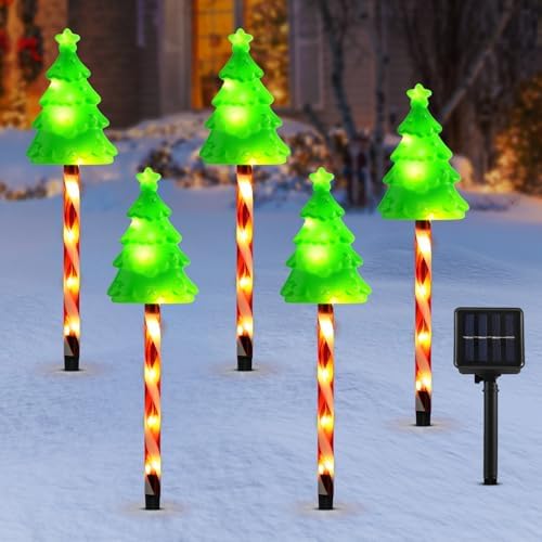 Lewondr 5 Pack Solar Christmas Pathway Lights Outdoor with 2 Lighting Modes by Lewondr