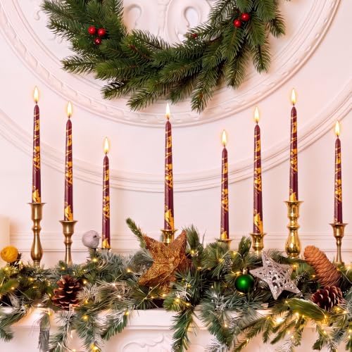 Conelist 10 Pcs Burgundy and Gold Taper Candles Candlesticks 9.8" - Image 6