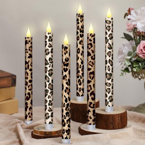 Honoson 6 Pcs Leopard Flameless Taper Candles 10.6 Inch by Honoson