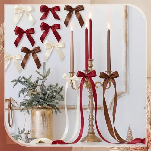 12 Pcs Dark Red and Brown Party Taper Candles with 3 Roll Ribbon - Image 3