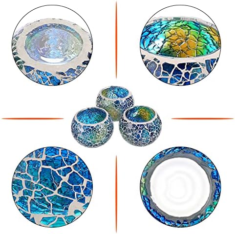 OwnMy 3PCS Mosaic Glass Tea Light Holders Round Bowl Votive Candle Holders - Image 4