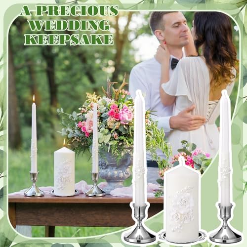 Irenare Unity Candles for Wedding Ceremony with Holder,Ceramic Flowers - Image 6