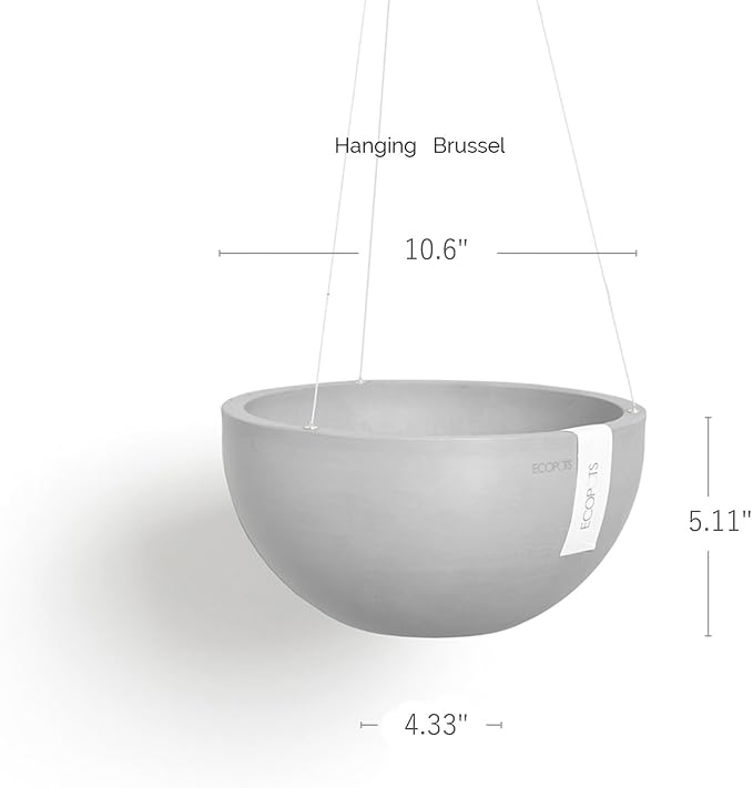 Ecopots Hanging Brussels Durable Modern Round Indoor/Outdoor Recycled-Based Composite Flower Pot Planter, Pure White, 10.5"