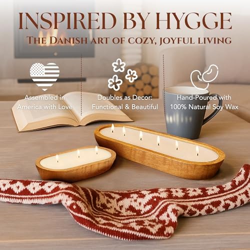 Dough Bowl Candle Co. Winterberry Soy Candle - 3 Wick Rustic Farmhouse Decor Odor Eliminator in Wooden Bowl, 20 Ounce, All-Natural Gift for Women and Men, Coffee Table Decor - Image 2