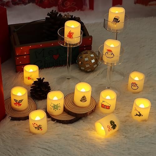 Battery Operated Flameless LED Votive Candles with Christmas Decals 12 PCS - Image 4