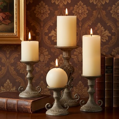Rustic Ivory Pillar Candles Set - 4 Pcs Assorted Sizes Unscented Pillar Candle, Decorative Pillar Candles for Home Centerpiece Decor, Holiday Dinner Table, Dripless & Smokeless - Image 6