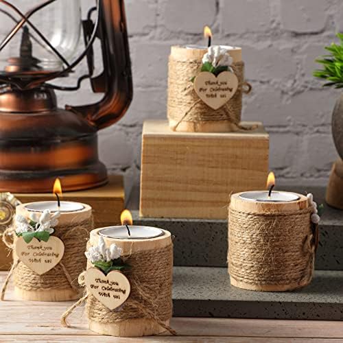 Treela 12 Pcs Wood Tealight Candle Holders Wedding Favors,Natural Color - Image 7