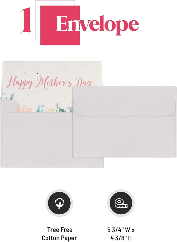 Mom Greeting Cards – 1 Card with 5 Hearts and 1 White Envelope, Plantable and Writable Greeting Cards for Mom's Day, Appreciation to Her, Mother's Birthday Gift