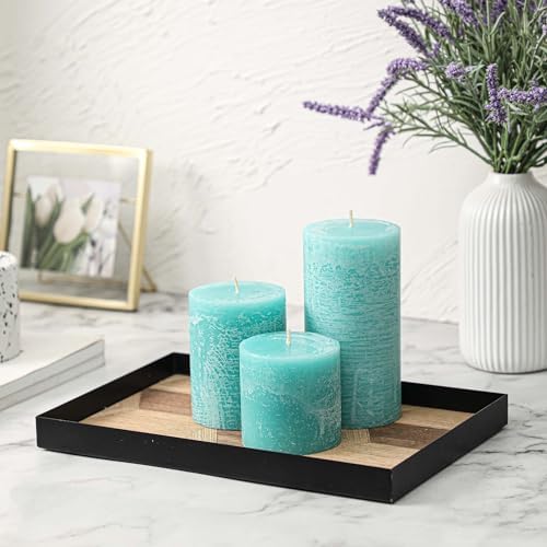 3x3 Inch Turquoise Pillar Candles Set of 3 - Unscented Candles, Long Clean Burning, Large Big Candles, Smokeless Dripless Pillar Candles for Dinner Table, Wedding, Home, Bathroom, Rustic Decor - Image 5