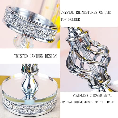 Hanjue Crystal Candle Holders for Pillar Candle, Metal Crystal Candle Holder for Home Decor, Centerpieces, Coffee Dining Table CH0509 (Silver (M)) - Image 2