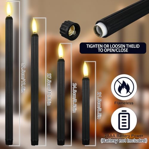 Rossesay 24 Pcs Flameless LED Taper Candles Battery Operated Candle 8.5", 9.65", 10.8", 12.8" Flameless Candlesticks Flickering for Christmas Church Wedding Indoor Decoration(Roman Column, Black) - Image 2