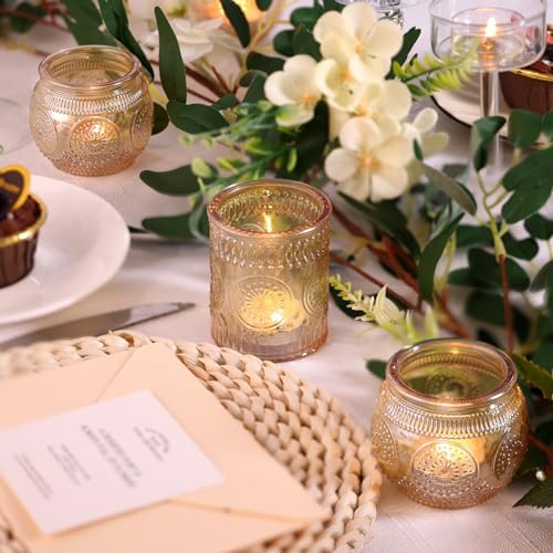DARJEN 12Pcs Gold Votive Candle Holders - Glass Candle Holder for Table Centerpiece, Tea Lights Candle Holders for Home, Party & Wedding Shower Decoration - Image 2