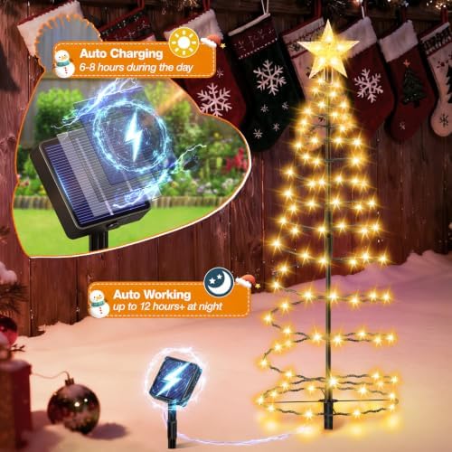 24" Spiral Solar Christmas Tree Outdoor Decorations 4 Pack - Image 3