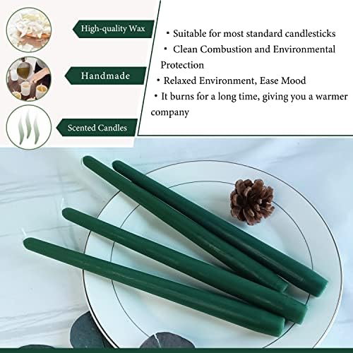 10 inch Forest Green Taper Candles Set of 4 - Cedar Scented Taper Candles Smokeless Candle - Slow Burning Candle Sticks for Home Wedding Dinner Holiday Party - Image 3