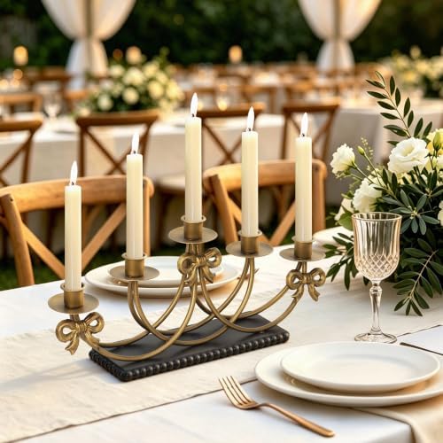 5-Arm Antique Gold Candelabra Centerpieces for Tables - Image 2